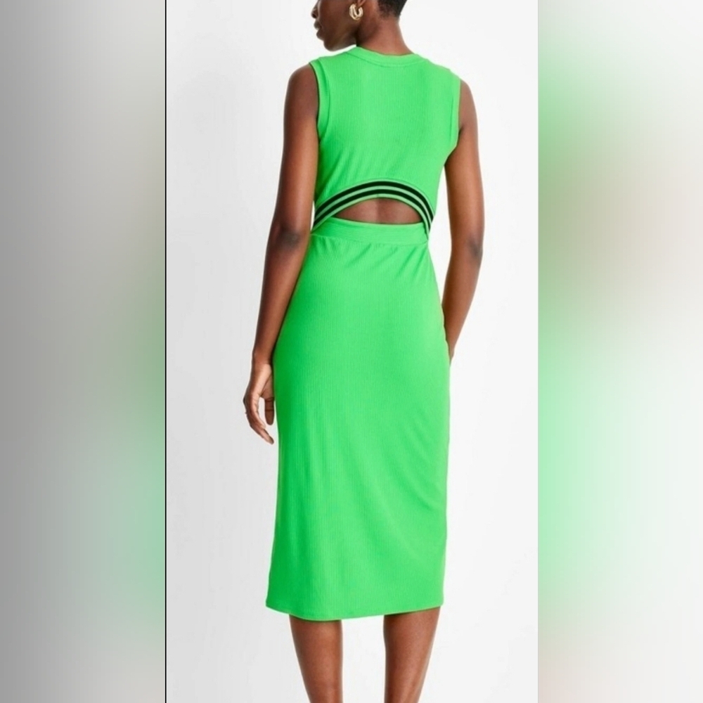 Future Collective Green Ribbed Bodycon Midi Dress - Picture 2 of 8